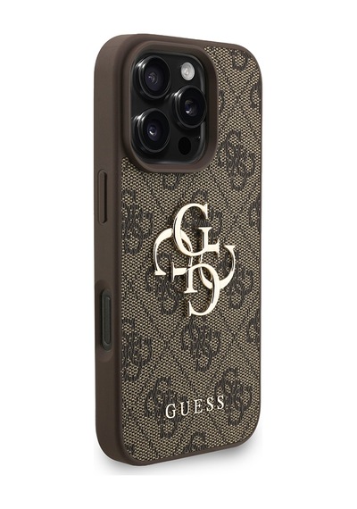 Apple Uyumlu iPhone 16 Pro Max Kılıf Guess Lisanslı Bilek Askı İpli Metal 4g Ve Yazı Logolu Kapak Kahveren