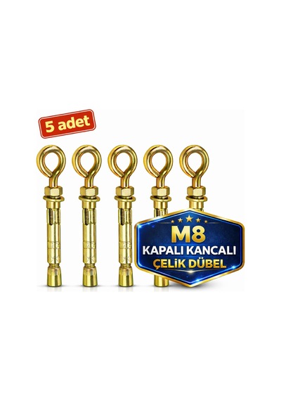Kancalı Çelik Dübel M8 Kapalı Ağız 5 Adet Salıncak Boks Torbası Avize Tavan Asma 8