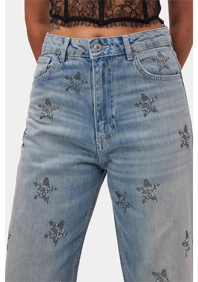 Kadın T.kot Rengi T-4s6-32 Straight Fit Parlak Taşlı Özel Tasarım Denim Jean