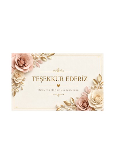 3d Görünümlü Premium Teşekkür Kartları Seti Zarif Çiçek Ve Altın Detaylı Tasarımlar - Krem - 034
