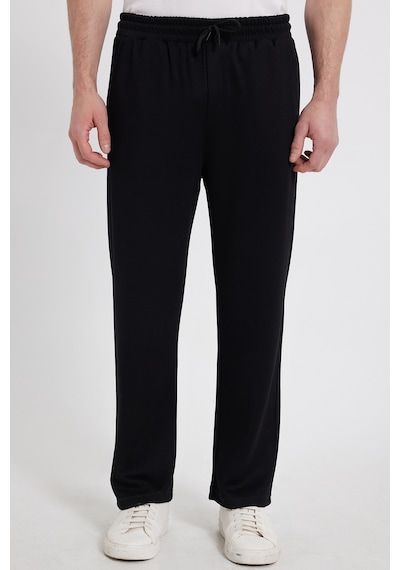Tudors Erkek Siyah Baggy Fit Rahat Kesim Modal Kumaş Soft Doku Beli Bağcıklı Yan Cepli Eşofman Altı-46289