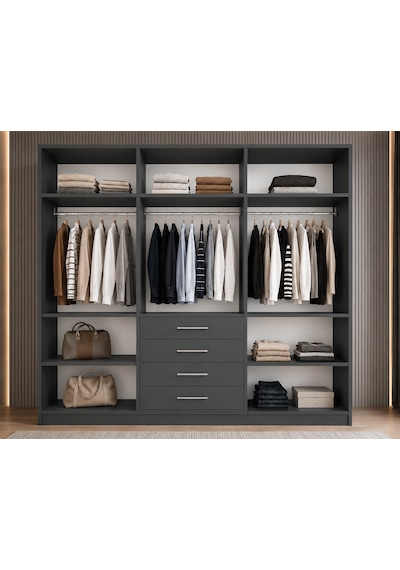 Asel Tamamı Mdf 6 Kapaklı Gardırop Dolap Füme 240 Cm Antrasit
