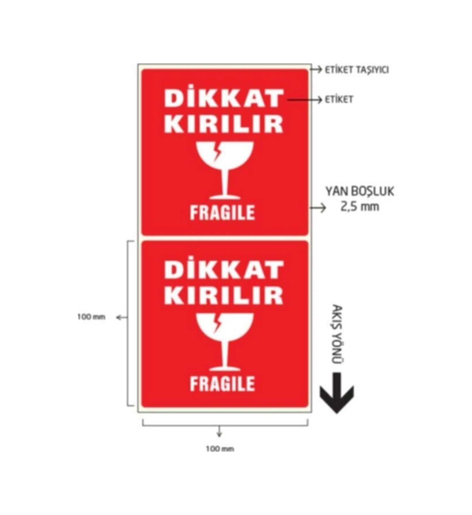 Dikkat Kırılır Etiketi 100 100 1000 Adet 7002