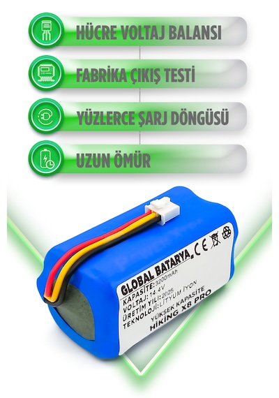 Hiking X8 Pro Robot Süpürge Bataryası 3200mah Lityum İyon Pil