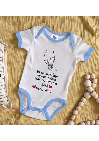 Bitmeyenkartus Bk Kids Kişiye Özel Mavi Bebek Body Zıbın - Model 104 Çok Renkli