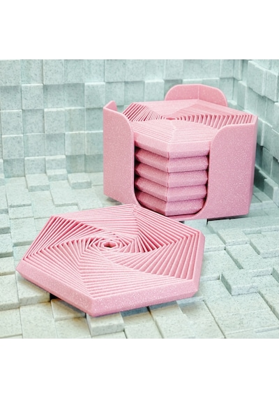 3d Baskı Super Fidget Coaster Seti - Altıgen Desenli Bardak Altlığı Ve Tutucu-pembe Diğer
