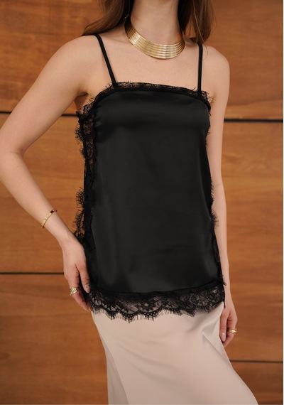 Verymoda Dantel Detaylı Askılı Saten Tunik - D2931 Siyah