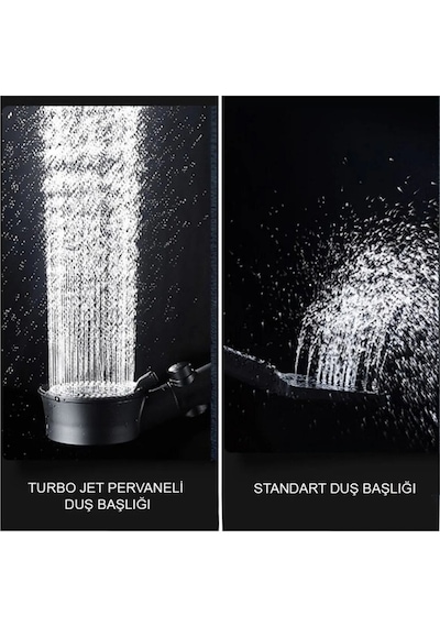 Mintev Siyah Turbo Pervaneli 5 Fonksiyonlu Duş Seti Turbo Başlık Ve Siyah Mafsal Hortum Siyah