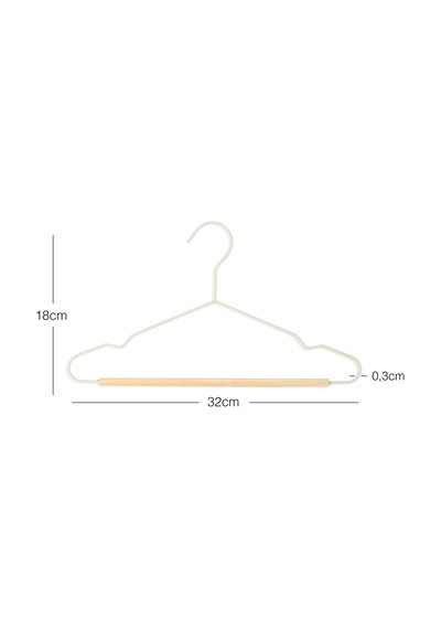 Ocean Home Textile 12'li Ahşap Destekli Mat Mint Renk Kauçuk Kaplamalı Metal Çocuk Giysi Askısı 18 x 32 x 0.3 cm