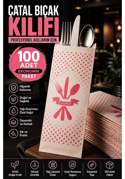 Lwc Çatal Kaşık Bıçak Kılıfı 100 Adet Hijyenik Tek Kullanımlık Servis Kılıfı Gıda Temasına Uygun Restoran Kafe Catering