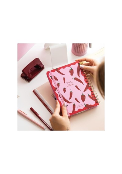 A5 Spiralli Çizgisiz Not Defteri, Sert Kapak, Lastikli 124-Pembe