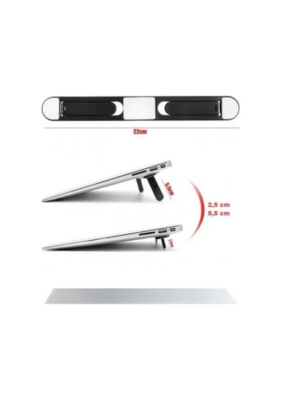 2 Kademeli Katlanabilir Laptop Standı, Yapışkanlı, Siyah, 22cm Uzunluk, Ayarlanabilir Yükseklik