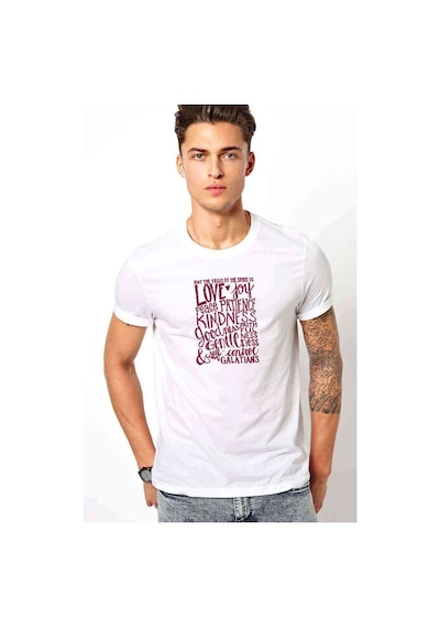Love Joy Peace Baskılı Beyaz Erkek Tshirt (528593097)