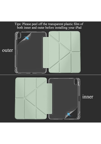 Apple Uyumlu iPad Air 11inç M2/m3 Air 4/5.nesil 10.9 Kılıf Mika Trifolding Şeffaf Kalem Bölmeli Kılıf