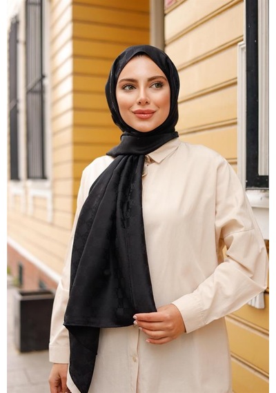 Dama Desen Şal Siyah Çok Renkli