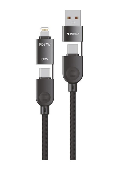 Torima U17 4 in 1 Type-C 100 CM 85 W Hızlı Şarj Ve Data Kablosu Siyah