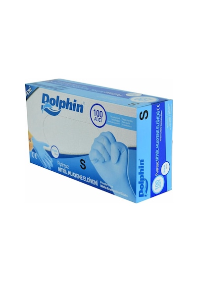 Dolphin Tek Kullanımlık Lateks Pudrasız Nitril Muayne Eldiveni Mavi S 3 x 100'lü