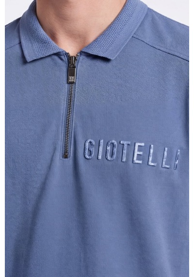 Giotelli Erkek Koyu Mavi Normal Kesim Regular Fit Kısa Kollu Fermuarlı Dik Yaka Tişört