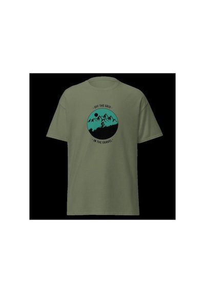 Wildstyle Off The Grid Gravel Dağ Bisikleti Doğa Macera Baskılı Unisex Bisiklet Yaka Pamuklu Tişört Haki