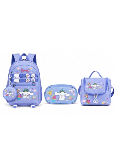 Cinnamoroll Baskılı Özel Tasarım Ortopedik Su Geçirmez Cüzdanlı Okul Çantası Termal Beslenme Ve Kalemlik Mavi