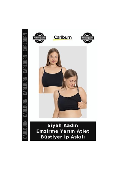Carlburn Özel Üretim Siyah Kadın Emzirme Yarım Atlet Büstiyer İp Askılı Ev Giyimi Nefes Alan Kolay Kullanım