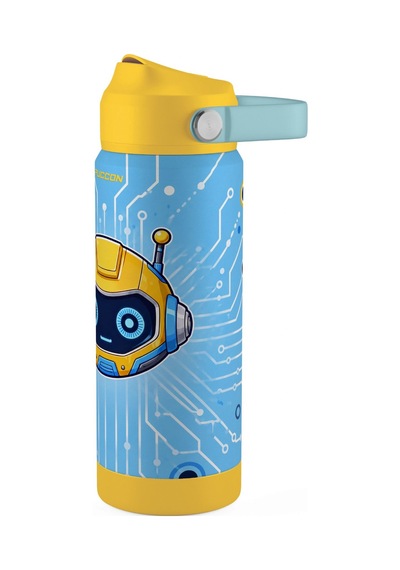 Puccon 540 Ml Robot Baskılı Sarı Erkek Çocuk Pipetli Çelik Termos Matara/suluk - 60066