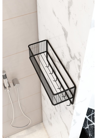 Metal Kancalı Banyo Sepeti Banyo Düzenleyici Organizer Duşluk Şampuanlık Banyo Köşesi Siyah