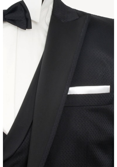 Ysf Erkek Siyah Slim Fit Kırlangıç Yaka Yelekli Damatlık