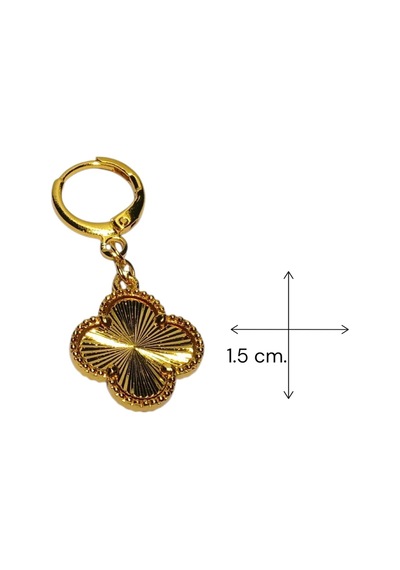 Altın Kaplama Kalem İşlemeli Yonca Küpe - 1.5 Cm Sallantılı Şans Yoncası Kadın Küpe Gold