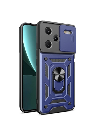 Xiaomi Redmi Note 13 Pro Plus 5g Kılıf Magnetik Standlı Kamera Korumalı Zore Sürgülü Vega Kapak Mavi