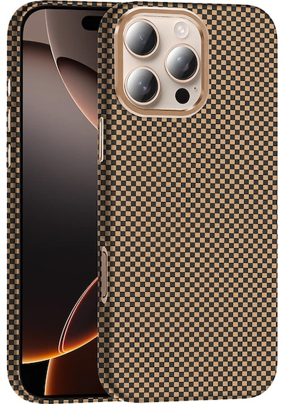 Apple Uyumlu iPhone 16 Pro Max Kılıf M-safe Şarj Özellikli Karbon Fiber Görünümlü Gros Kılıf Desert Titanyum