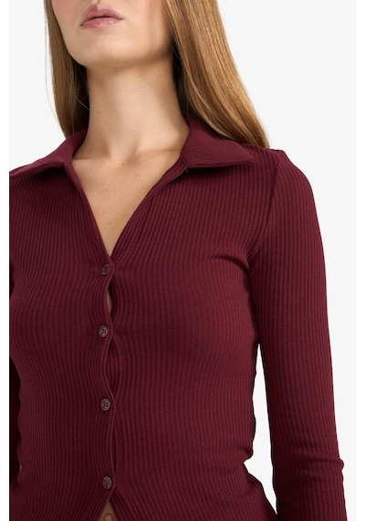 Defacto Fitted Polo Yaka Fitilli Kaşkorse Hırka G3057ax25wnbr98 Bordo-br98