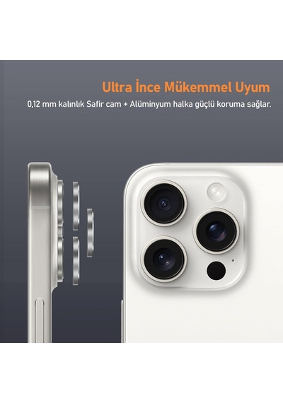 Apple Uyumlu iPhone 16 Pro Max Raze Metal Kamera Lens Koruyucu Beyaz