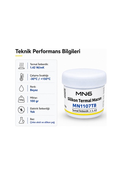 Mn1107tb 100 Gr Beyaz Termal Macun 1.42 W/mk Cpu Gpu Chipset Led Modül Elektronik Bakım Soğutucu Macunu