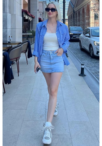 Madmext Açık Mavi Mini Jean Etek Mg2099 Açık Mavi
