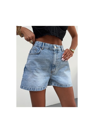 Kene Jeans Buz Kar Kılçıklı İşlemli Kısa/mini Kot Şort Buz Kar