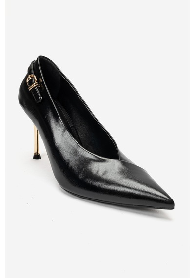 Luvi Shoes Polly Siyah Cilt Kadın Topuklu Ayakkabı