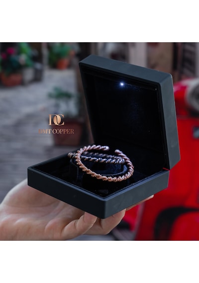 Dmt Copper Home %100 El Yapımı Bakır Bileklik,doğal Antibakteriyel Bakır Bileklik, Sağlık Dostu 2 Li Takım Işıklı Kutulu Bakır