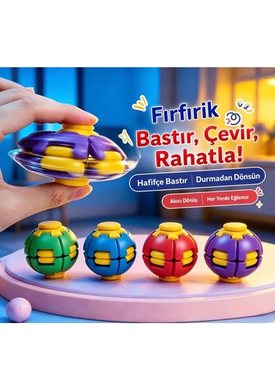 Spin Ball Bas Döndür Stres Giderici Işıksız Renkli Mekanizmalı Fidget Spinner Top Oyuncak Fırfırik 7 Cm