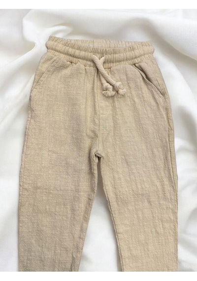 Nanica Kids Erkek Bebek Keten Beli Lastikli Bol Paçalı Pantolon-14077 Bej
