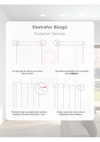 Perle Keten Görünümlü Ütü İstemez Düz Tül Perde Ekru
