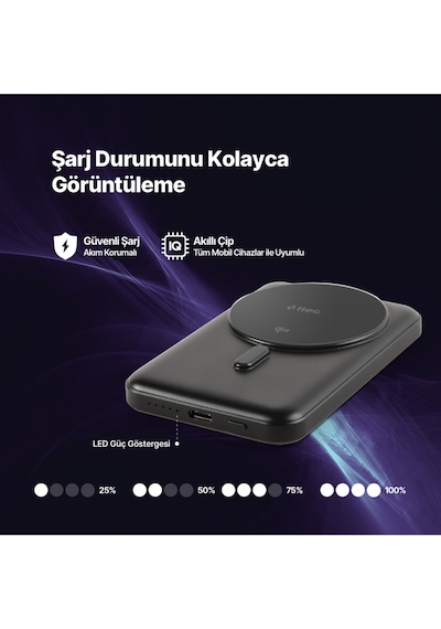 Ttec 2BB226S Recharger Pro M 5.000 mAh Qi2/Magsafe Özellikli 15W Apple Uyumlu iPhone/Android Stantlı Kablosuz Powerbank