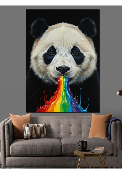 Ahşap Tablo Gökkuşağı Kusan Panda Çizimi