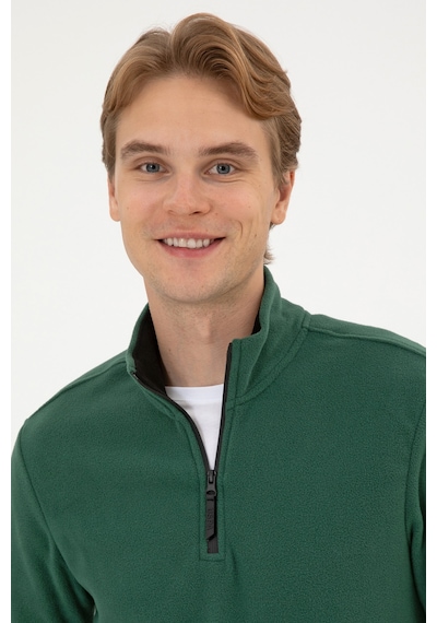 U.S. Polo Assn. Erkek Regular Fit Koyu Yeşil Polar Yarım Fermuarlı Basic Sweatshirt 50313777-VR079