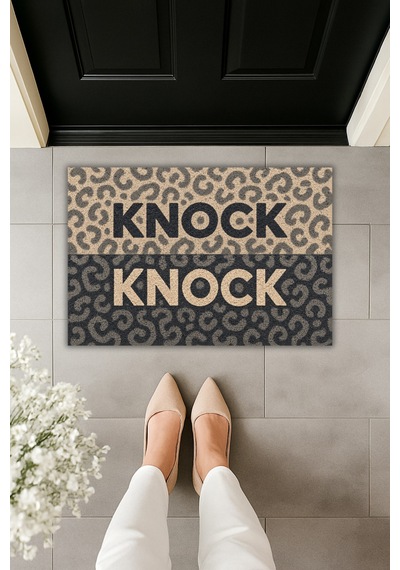 Rugmood Knock Çift Renk Leopar Desenli Modern Kapı Önü Paspası Kaymaz Taban Dijital Baskılı Paspas 70x45 Cm Çok Renkli