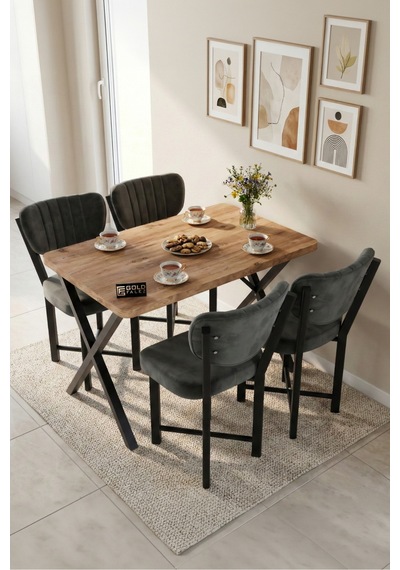 Goldfalez Elma Masa Seti Çok Renkli Gri 110x70 Cm Abanoz