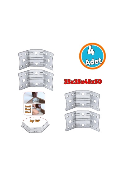 Açılı Köşe Birleştirme 135 Bağlantı Aparatı 4 Adet Mobilya Köşebent Sacı Gönye Metal 35x35x50 Mm Genel 65992377