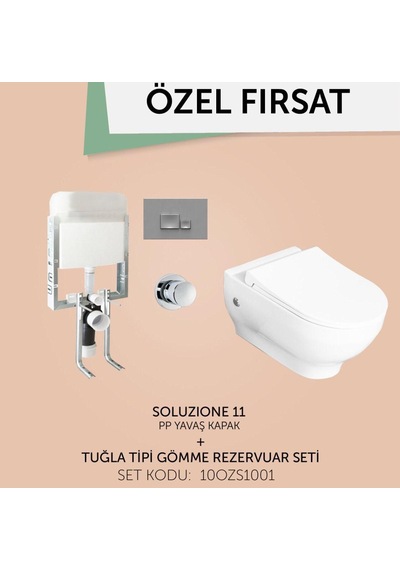 İsvea Kanalsız Asma Klozet + Gömme Rezervuar Seti 5 Parça Set