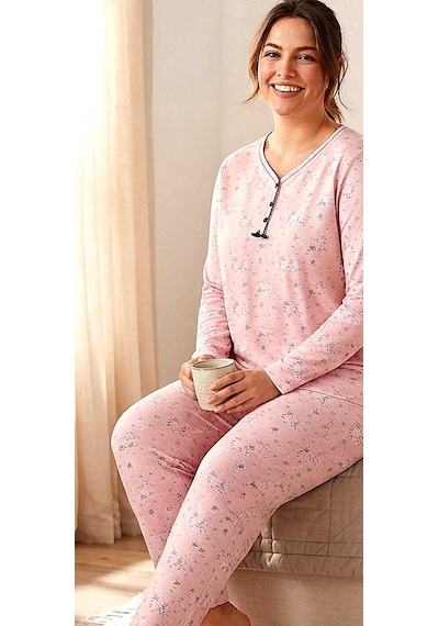 Miss Melina Bambu Pamuk Uzun Kol Kadın Pijama Takımı Mevsimlik - 9034624607773 Pembe