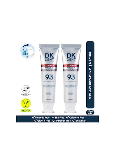 Dkdent %93 Maximum Beyazlık Diş Macunu 75 Ml X 2 Adet Beyazlatma